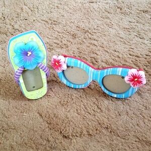 Picture frames, flip flop, sunglasses, hibiscus flower small picture frame